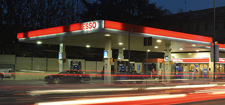 Esso branded service station at night