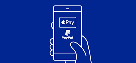 a phone with Apple Pay and PayPal