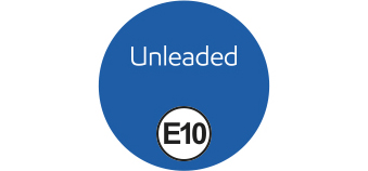 circular blue icon identifying E10 petrol